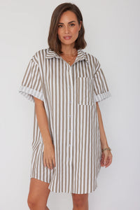 APEX Dress Taupe Stripe | A L E X A N D R A