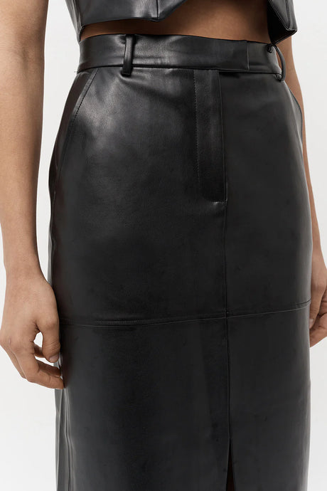 Willa Vegan Leather Midi Skirt, Black | Friend of Audrey