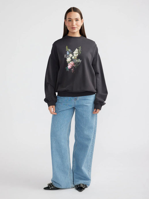 Antique Flower Sweatshirt, Vintage Black | Ena Pelly