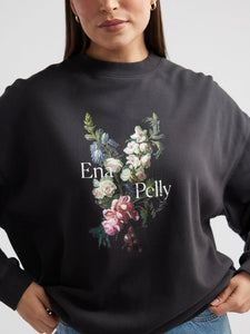 Antique Flower Sweatshirt, Vintage Black | Ena Pelly