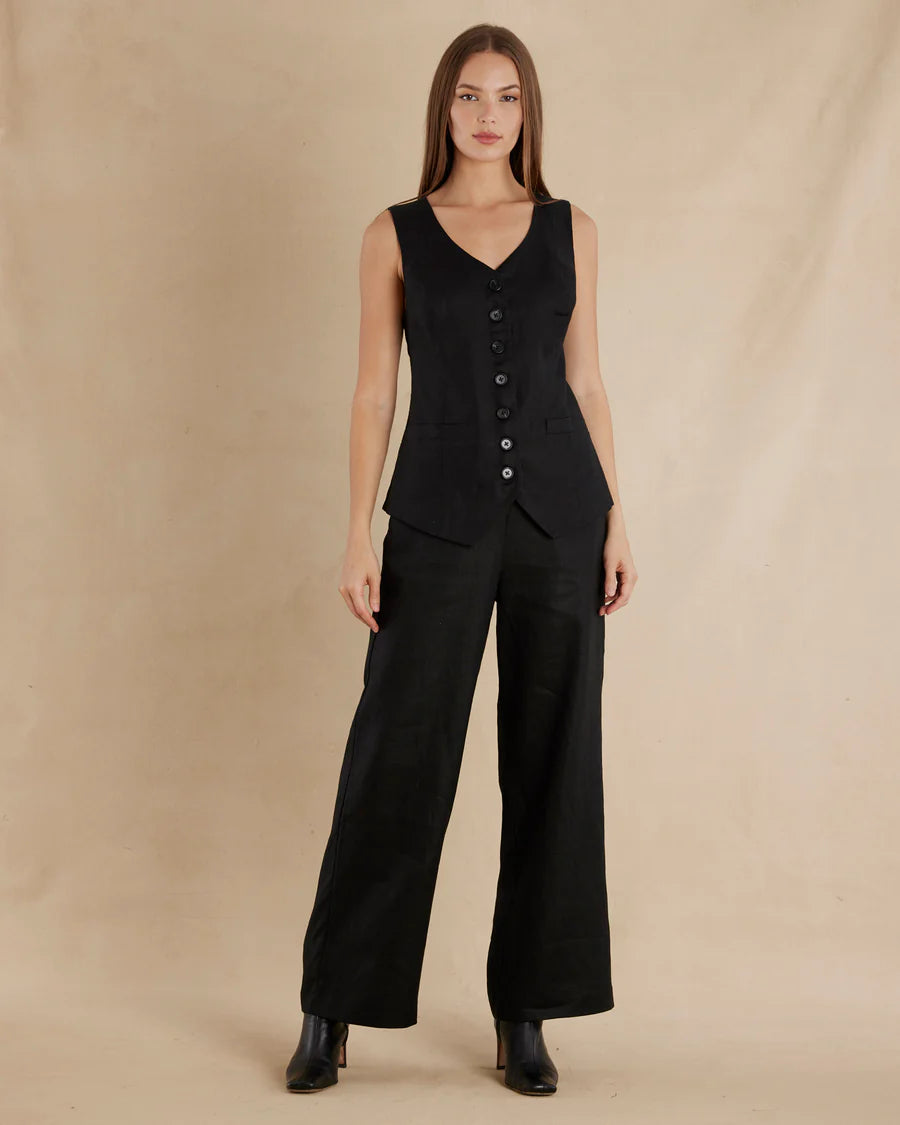 Ciel Linen Waistcoat, Black | Amelius