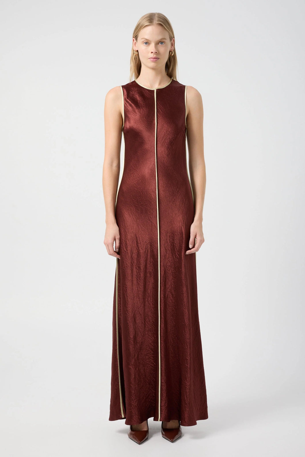 Crush Contrast Bind Maxi Tank Dress, Shiraz & Apple | Third Form