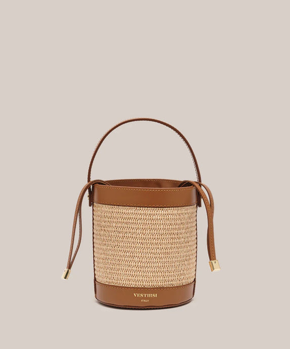 Brittany Tan Raffia Bucket Bag/ Vestirsi