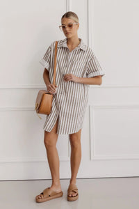 APEX Dress Taupe Stripe | A L E X A N D R A