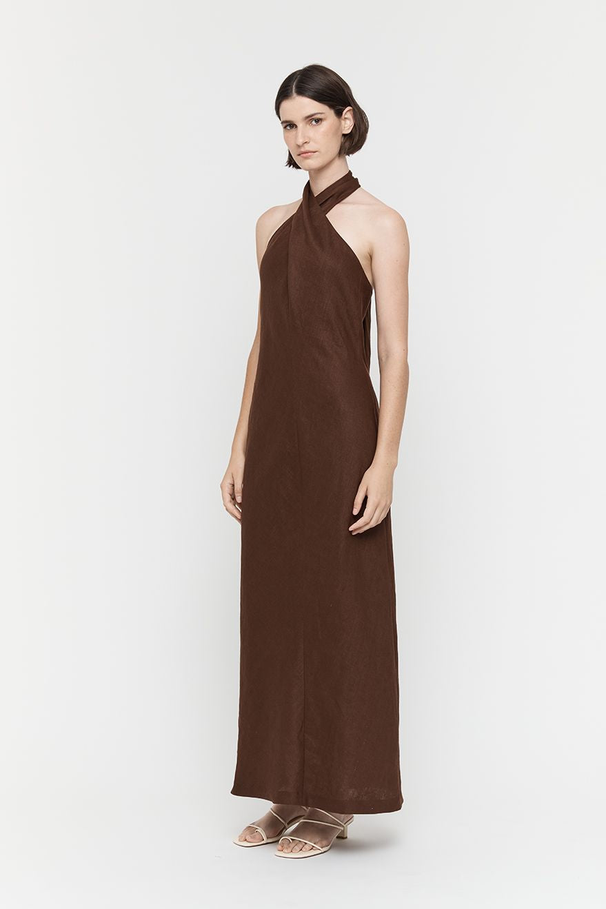 Cross Over Halter Dress, Chocolate | Friend of Audrey