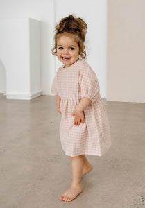 The Peony Dress Pink Check  / Morgot Linen