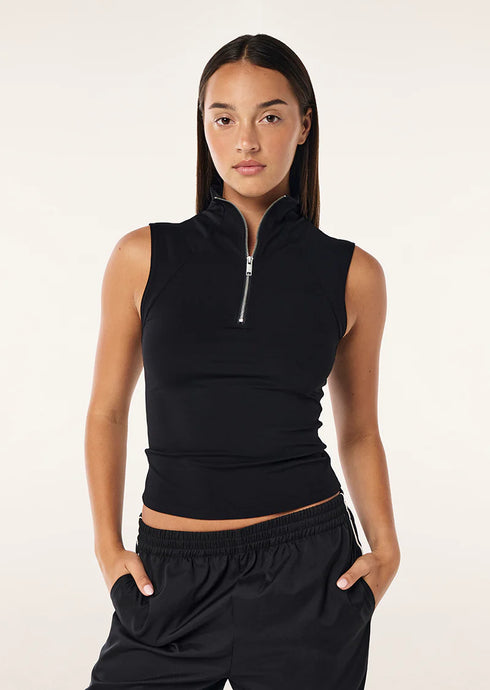 Routine Quarter Zip Tank, Black | P E Nation