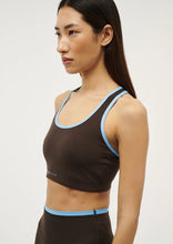 Load image into Gallery viewer, Stellar Sports Bra, Coffee/Bright Blue | PE Nation