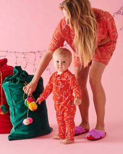 Candy Cane Red Organic Long Sleeve Zip Romper | KIP & CO