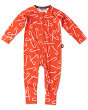 Load image into Gallery viewer, Candy Cane Red Organic Long Sleeve Zip Romper | KIP &amp; CO