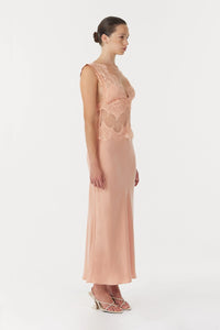 Visions Lace Deep V Maxi Dress, Coral | Third Form