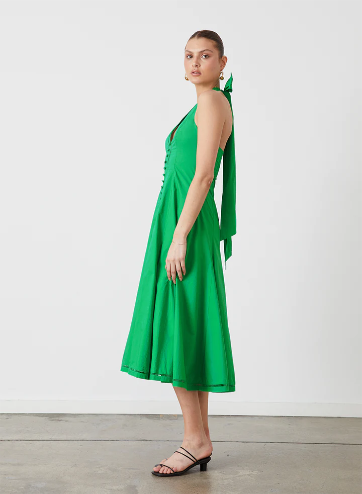 Olivia Organic Cotton Midi Dress Emerald Green Joslin Studio