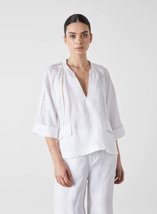 Amelie Linen Smock Top White| Joslin